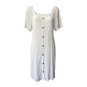 NAÏF Flowy White Button Down Knee Length Dress Short Sleeves Lined Lovely XL